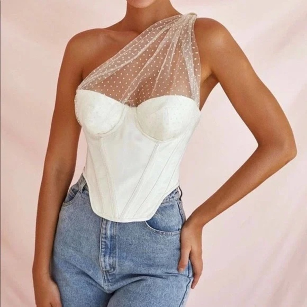 House of  CB White One-Shoulder Corset Top small USED
